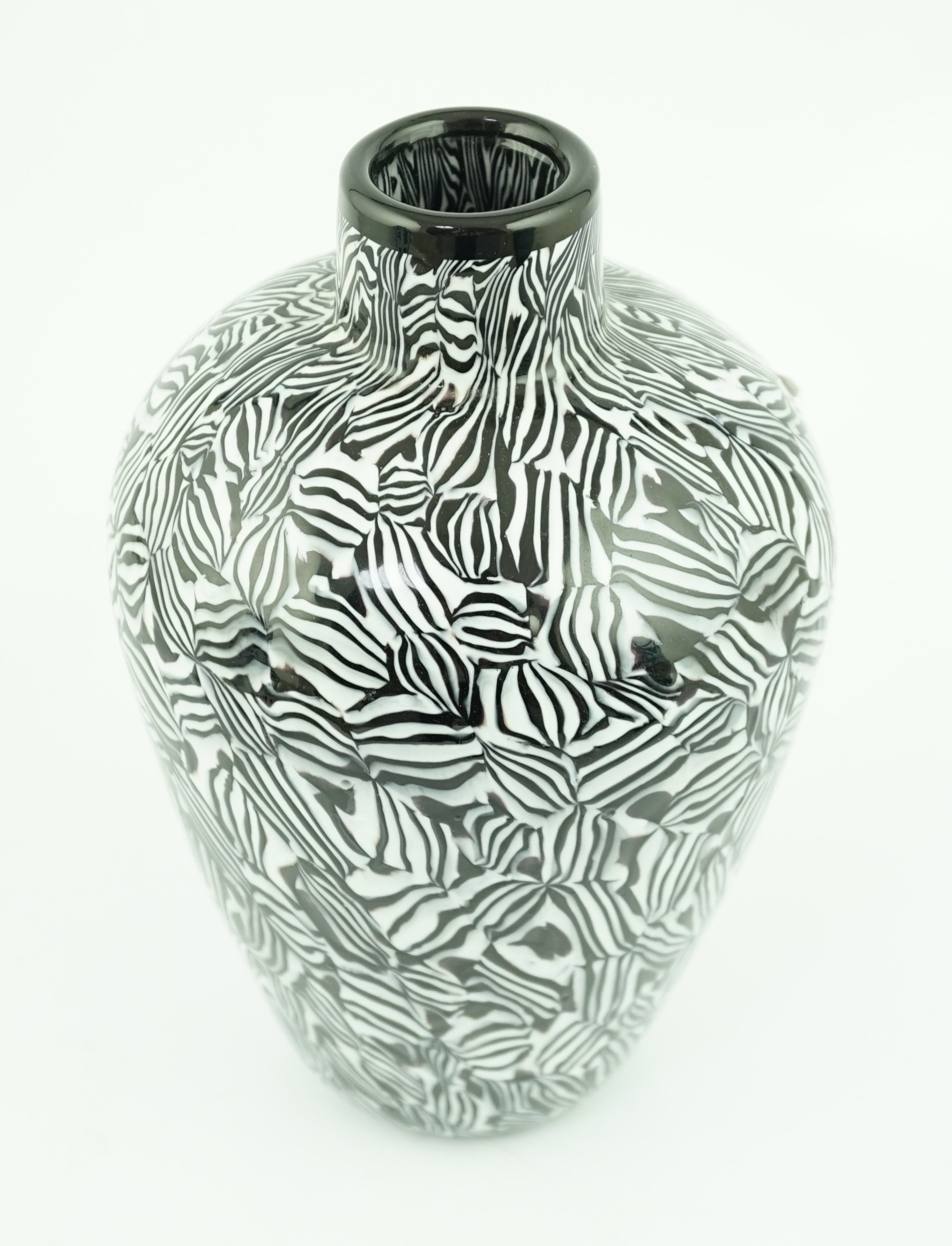 Vittorio Ferro (1932-2012) A Murano glass Murrine vase, in black and white, unsigned, 25cm, Please note this lot attracts an additional import tax of 20% on the hammer price